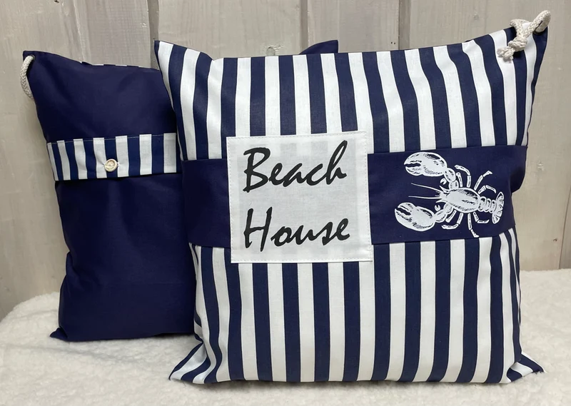 Maritime Kissenhülle, Landhausstil Dekokissen * Beach House * blau/weiß