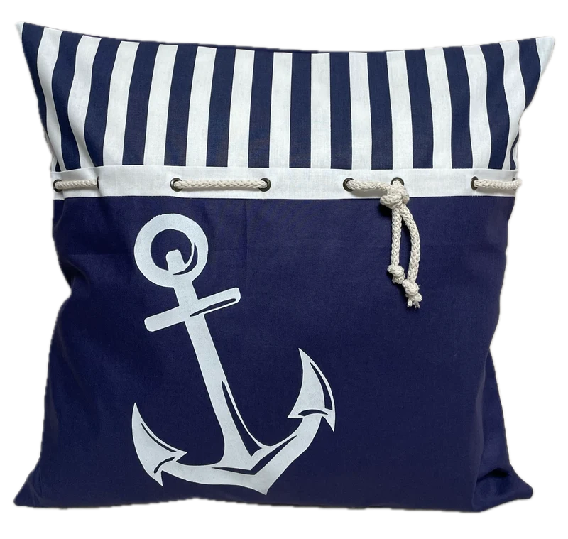Maritime Kissenhülle, Landhausstil Dekokissen Anker blau/weiß