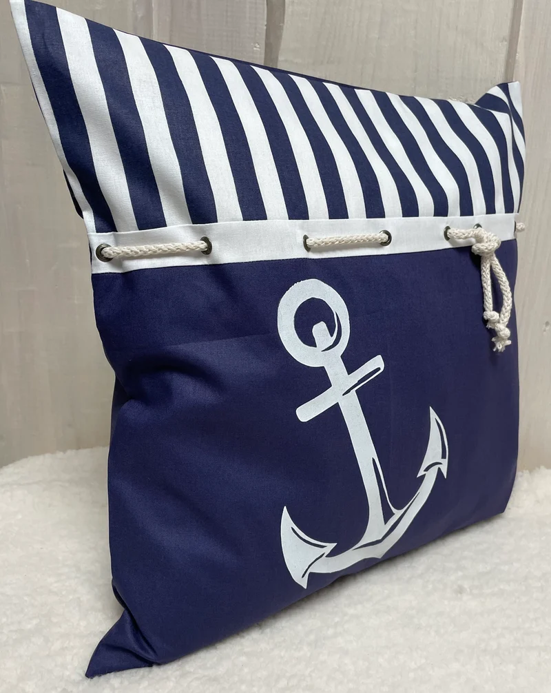 Maritime Kissenhülle, Landhausstil Dekokissen Anker blau/weiß
