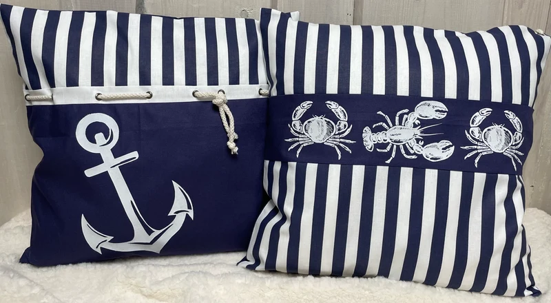 Maritime Kissenhülle, Landhausstil Dekokissen Anker blau/weiß