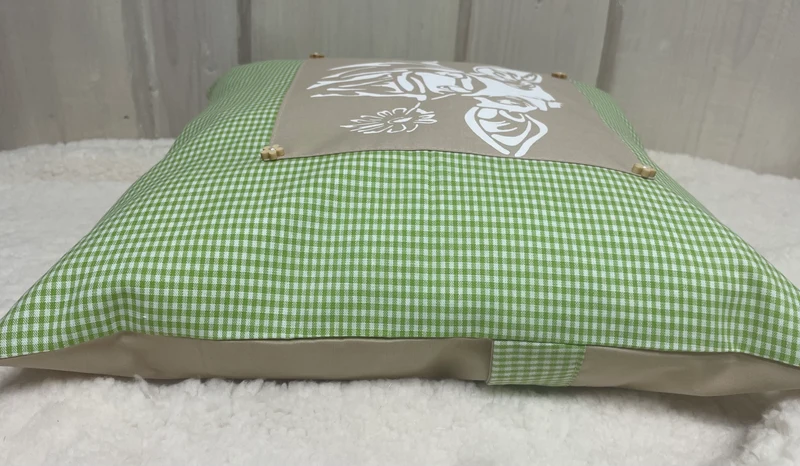 Landhausstil Kissenhülle * Kissenbezug * grün/beige kariertes Dekokissen * Kuh*