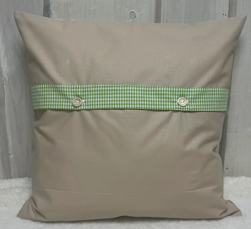 Landhausstil Kissenhülle * Kissenbezug * grün/beige kariertes Dekokissen * Kuh*