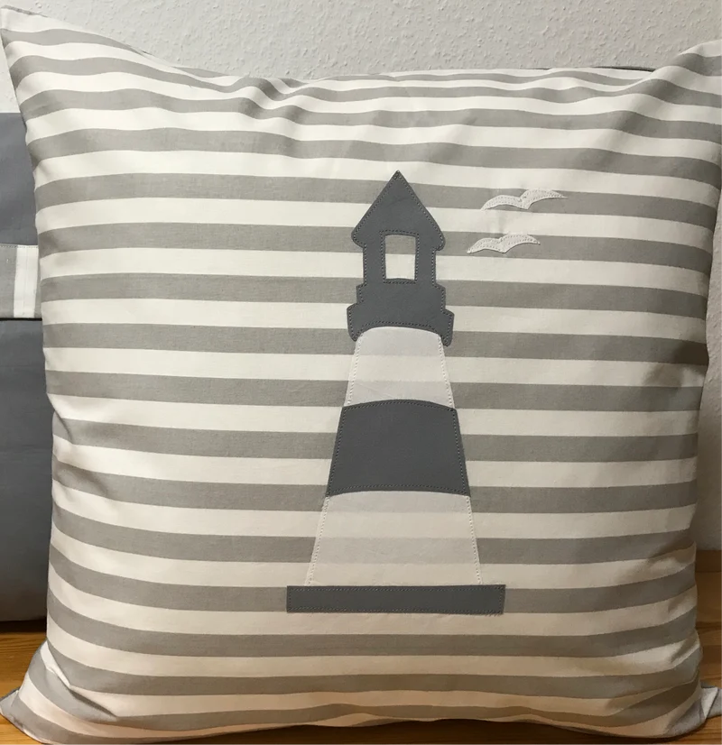 Maritime Kissenhülle, Kissenbezug, Landhausstil Kissen * Leuchtturm * grau/weiß