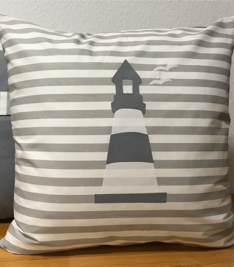 Maritime Kissenhülle, Kissenbezug, Landhausstil Kissen * Leuchtturm * grau/weiß