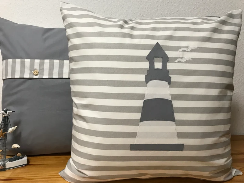 Maritime Kissenhülle, Kissenbezug, Landhausstil Kissen * Leuchtturm * grau/weiß