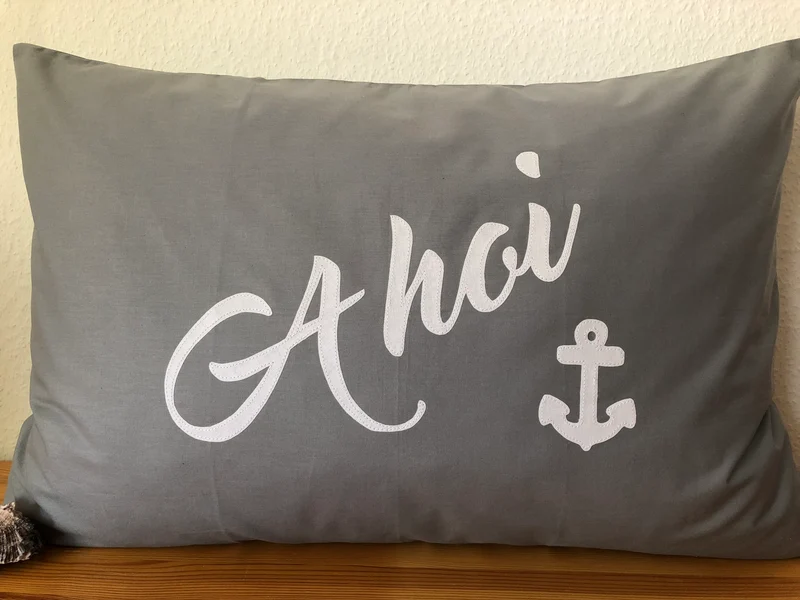 Maritime Kissenhülle, Landhausstil Kissenbezug * Ahoi * grau/weiß 40x60cm.