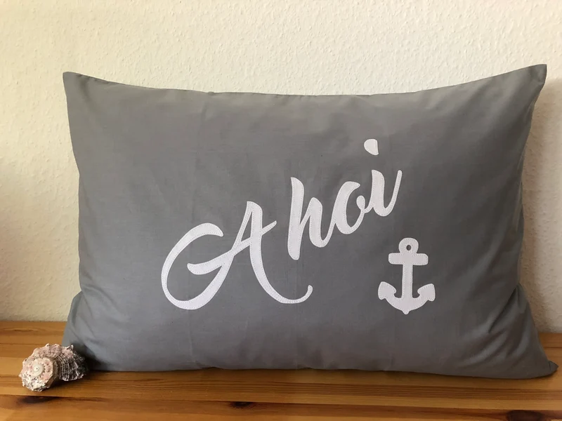 Maritime Kissenhülle, Landhausstil Kissenbezug * Ahoi * grau/weiß 40x60cm.