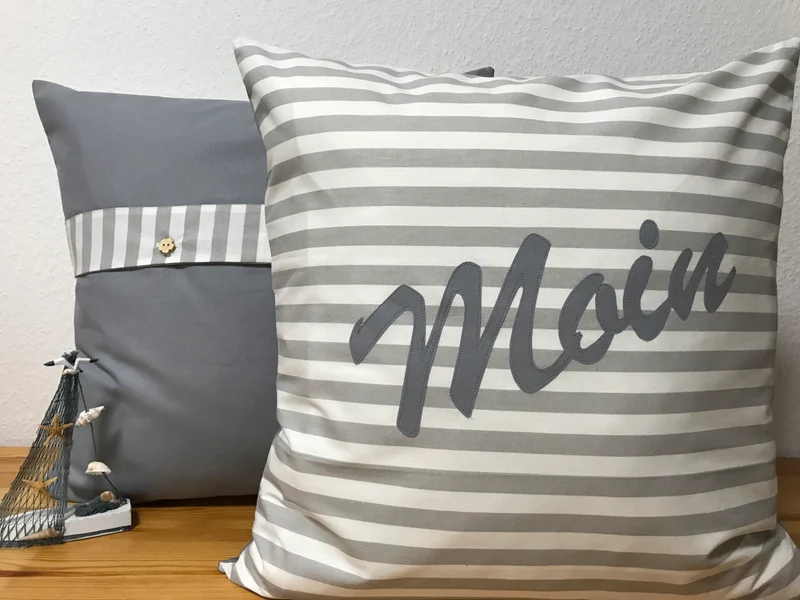 Maritime Kissenhülle, Kissenbezug, Landhausstil Kissen * Moin * grau/weiß.