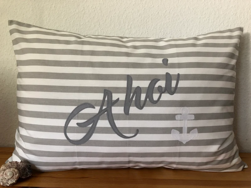 Maritime Kissenhülle, Landhausstil Kissenbezug * Ahoi * grau/weiß 40x60.