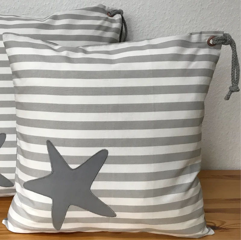 1 Maritime Kissenhülle, Kissenbezug, Landhausstil Kissen * Seestern * grau/weiß