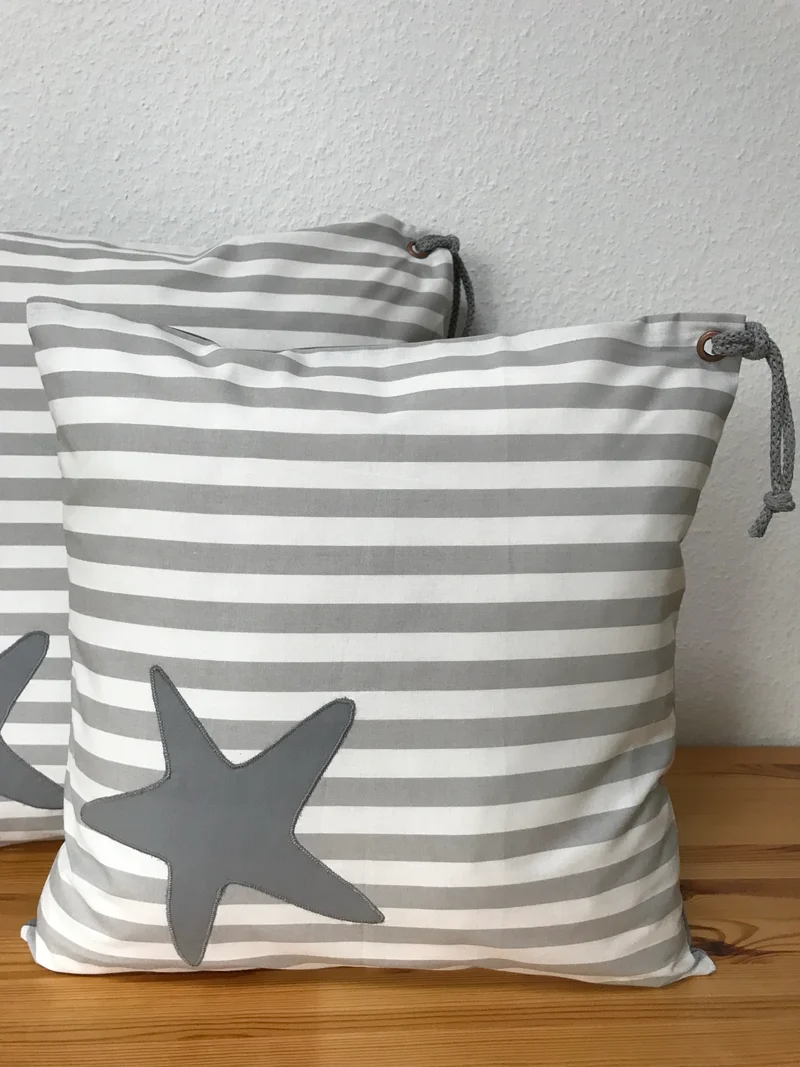 1 Maritime Kissenhülle, Kissenbezug, Landhausstil Kissen * Seestern * grau/weiß