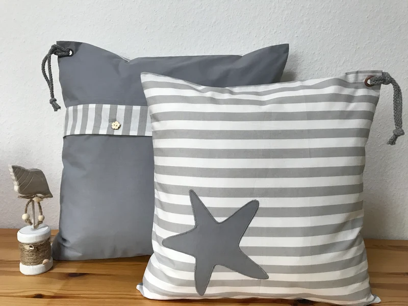 1 Maritime Kissenhülle, Kissenbezug, Landhausstil Kissen * Seestern * grau/weiß
