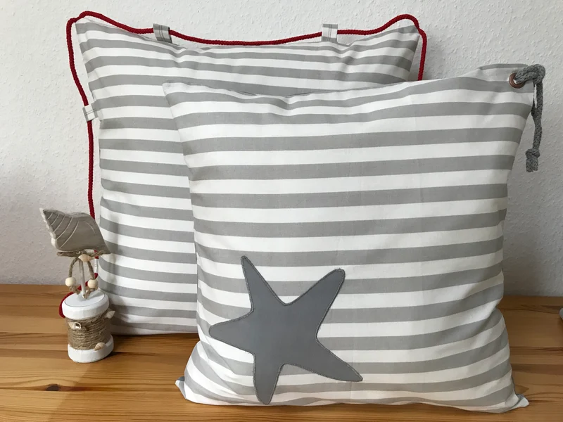 1 Maritime Kissenhülle, Kissenbezug, Landhausstil Kissen * Seestern * grau/weiß