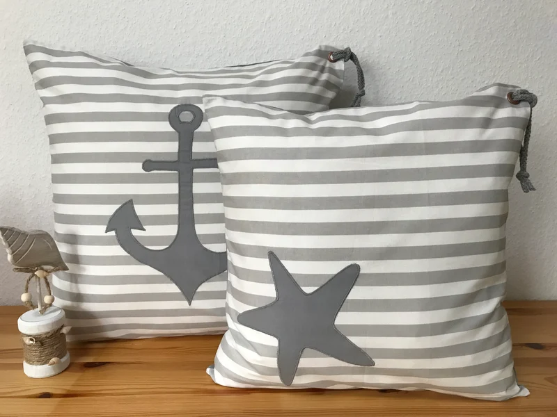 1 Maritime Kissenhülle, Kissenbezug, Landhausstil Kissen * Seestern * grau/weiß