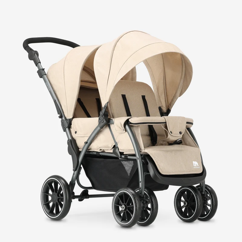 DERYAN Luxe Elena Dubbele buggy - Nougat (Tweede kans)