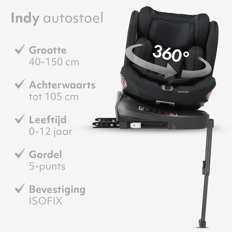 Indy Luxe Autostoel i-Size - 360° Draaibaar - Isofix - Zwart