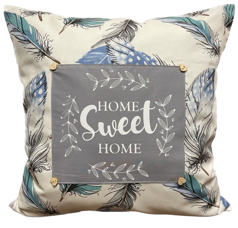 Landhausstil Kissenhülle * Kissenbezug * Dekokissen „ Home Sweet Home „ naturweiß/blau/grau