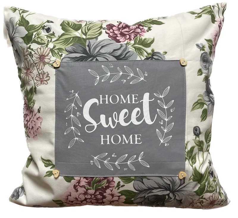 Landhausstil Kissenhülle * Kissenbezug * Dekokissen „ Home Sweet Home „ naturweiß/grau/rosa/blau