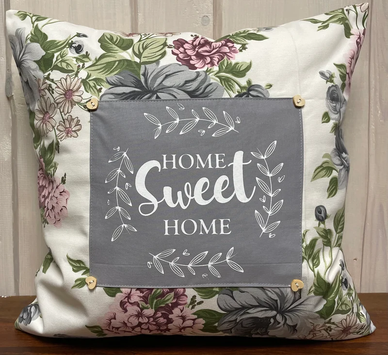 Landhausstil Kissenhülle * Kissenbezug * Dekokissen „ Home Sweet Home „ naturweiß/grau/rosa/blau