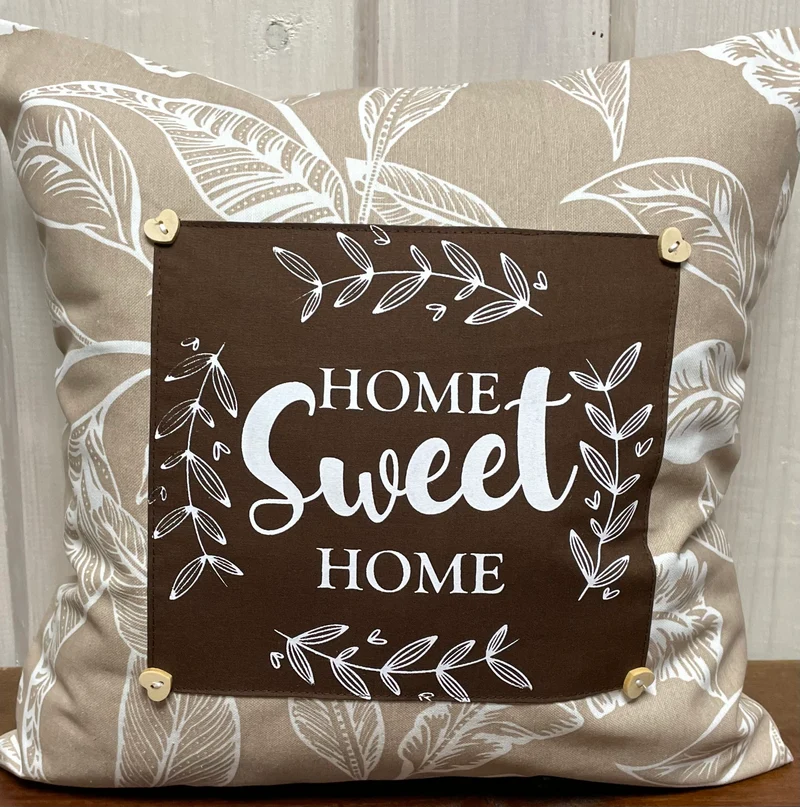Landhausstil Kissenhülle * Kissenbezug * Dekokissen „ Home Sweet Home „ beige/braun