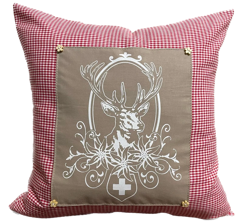 Landhausstil Kissenhülle, Kissenbezug, rot/beige kariertes Dekokissen * Hubertus Hirsch *