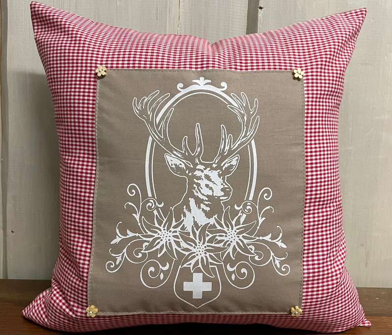 Landhausstil Kissenhülle, Kissenbezug, rot/beige kariertes Dekokissen * Hubertus Hirsch *
