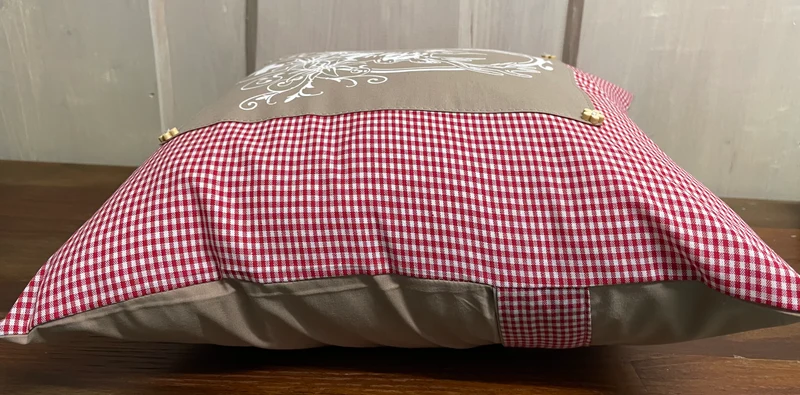 Landhausstil Kissenhülle, Kissenbezug, rot/beige kariertes Dekokissen * Hubertus Hirsch *