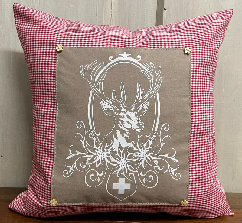 Landhausstil Kissenhülle, Kissenbezug, rot/beige kariertes Dekokissen * Hubertus Hirsch *