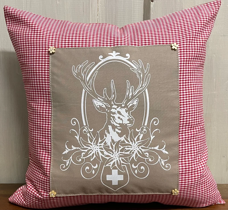 Landhausstil Kissenhülle, Kissenbezug, rot/beige kariertes Dekokissen * Hubertus Hirsch *