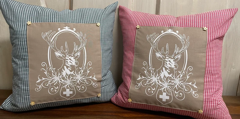 Landhausstil Kissenhülle, Kissenbezug, rot/beige kariertes Dekokissen * Hubertus Hirsch *