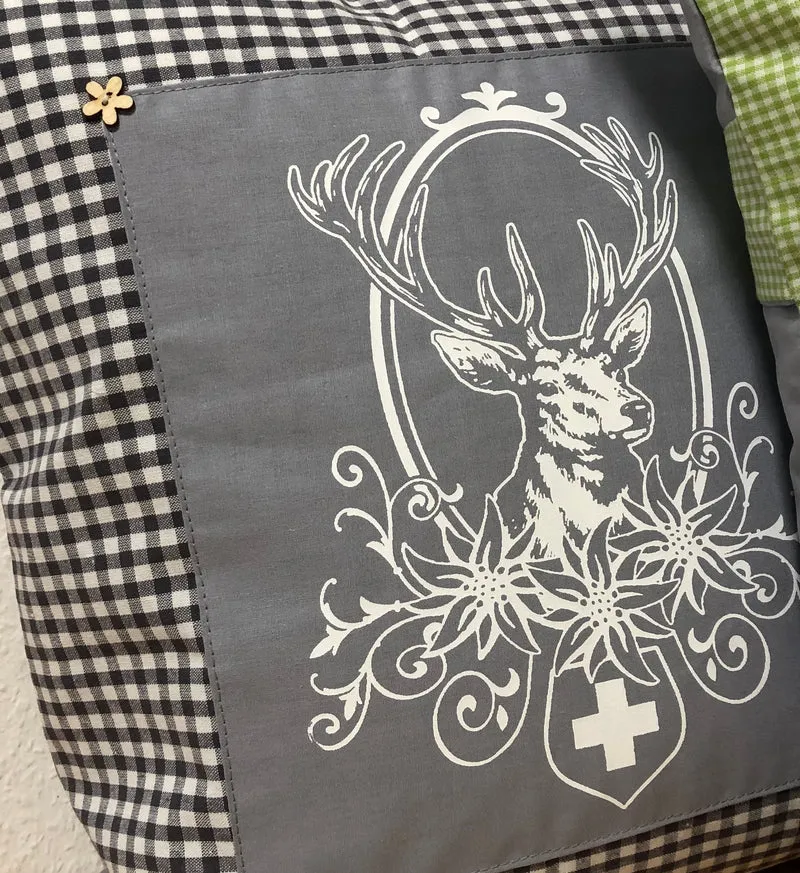 Landhausstil Kissenhülle, Kissenbezug, grau/weiß kariertes Dekokissen * Hubertus Hirsch *