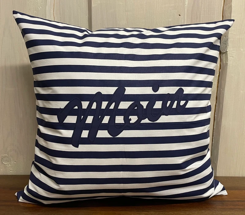 1x Maritime Kissenhülle, Landhausstil Kissenbezug, Anker blau/weiß