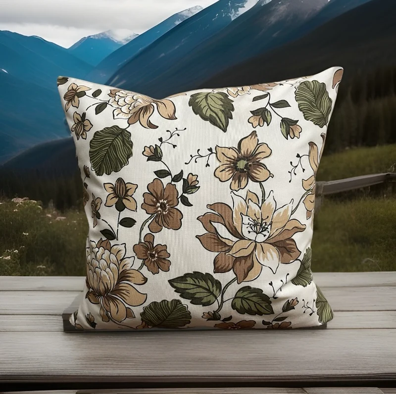 Landhausstil Kissenhülle * Kissenbezug * Dekokissen * Blumen beige/grün
