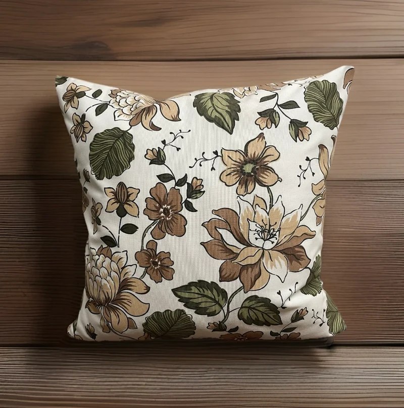 Landhausstil Kissenhülle * Kissenbezug * Dekokissen * Blumen beige/grün