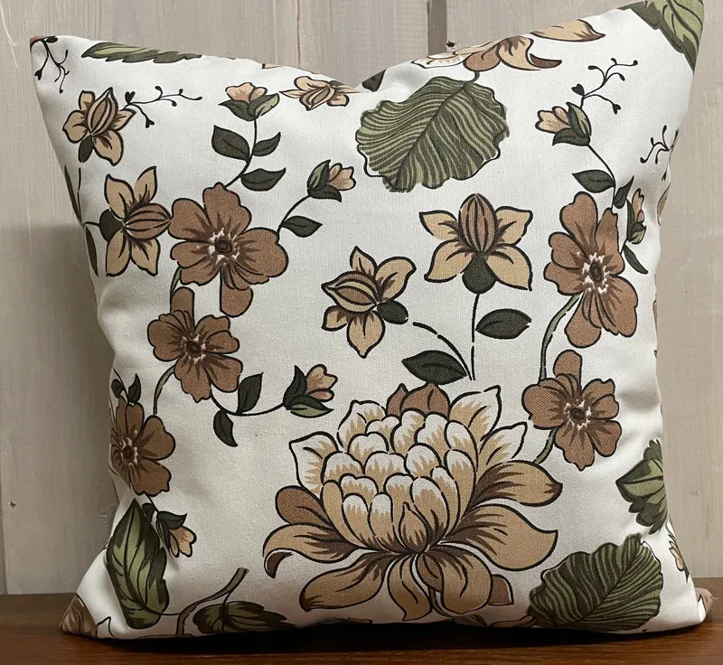 Landhausstil Kissenhülle * Kissenbezug * Dekokissen * Blumen beige/grün