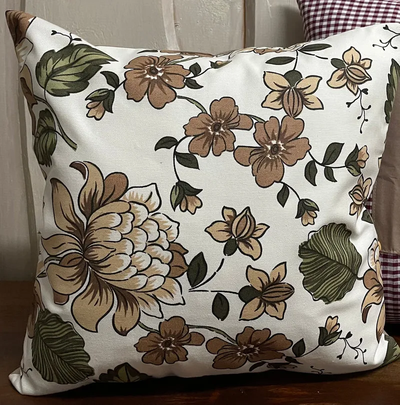 Landhausstil Kissenhülle * Kissenbezug * Dekokissen * Blumen beige/grün