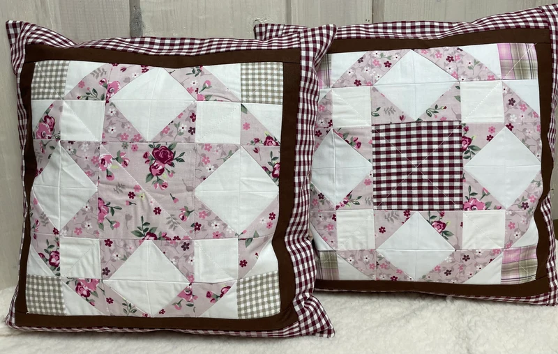 Patchwork Kissenhülle, Landhausstil Kissenbezug, beige/altrosa/rot 40x40cm.