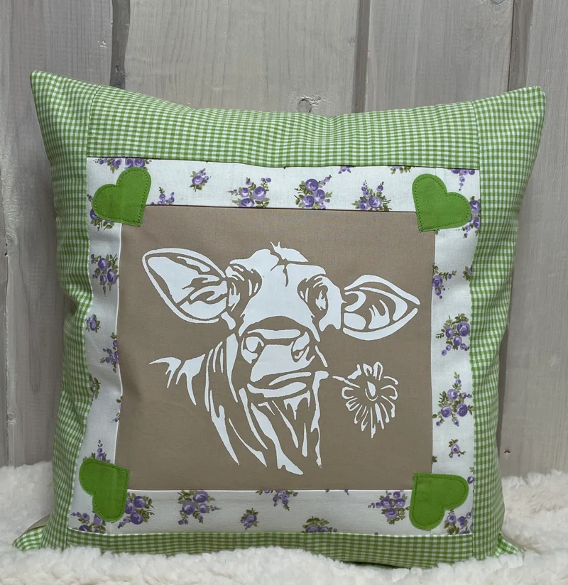 Patchwork Kissenhülle, Landhausstil Kissenbezug, beige/grün 40x40cm.
