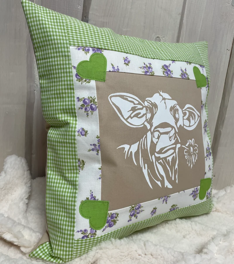 Patchwork Kissenhülle, Landhausstil Kissenbezug, beige/grün 40x40cm.