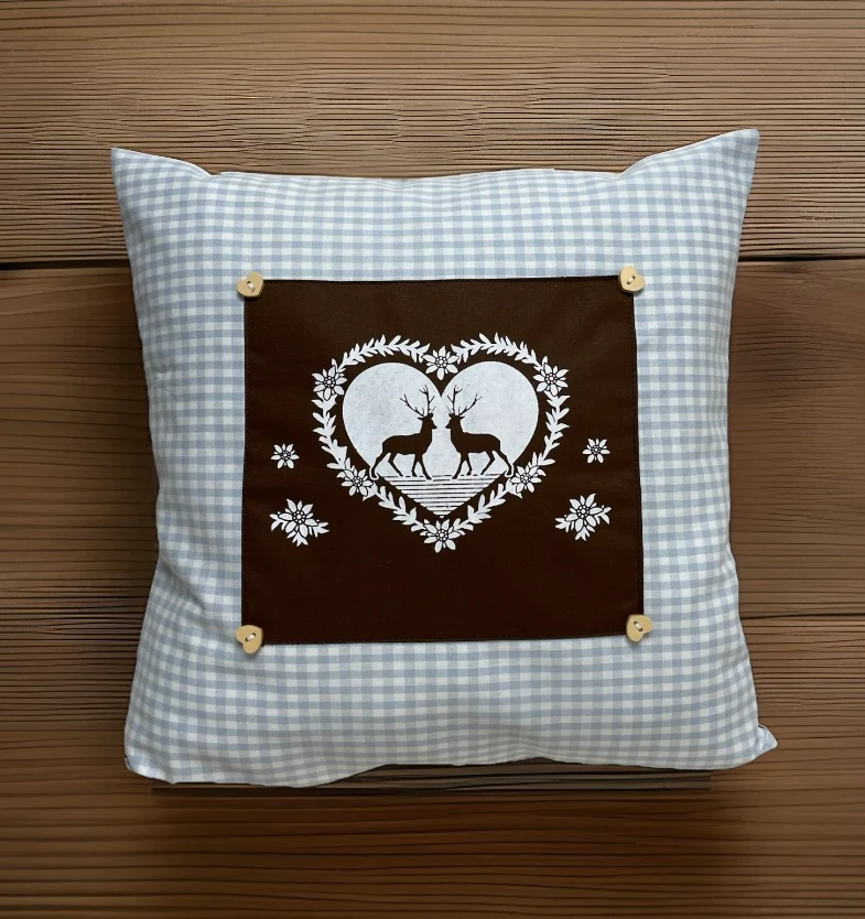 Landhausstil Kissenhülle * Kissenbezug * hellblau/weiß kariertes Dekokissen * Hirsche*