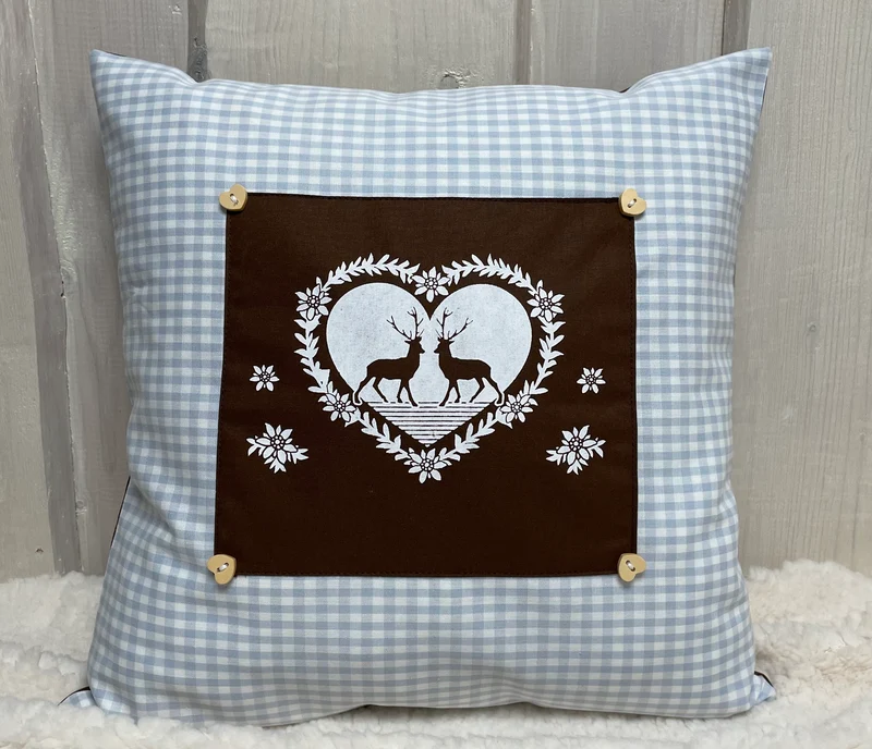 Landhausstil Kissenhülle * Kissenbezug * hellblau/weiß kariertes Dekokissen * Hirsche*