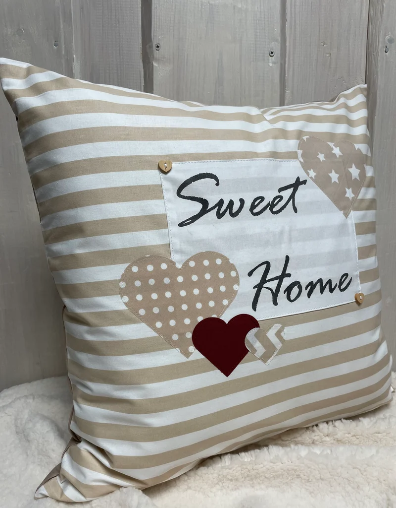 Landhausstil Kissenhülle * Kissenbezug * Dekokissen * Sweet Home * beige/weiß gestreift