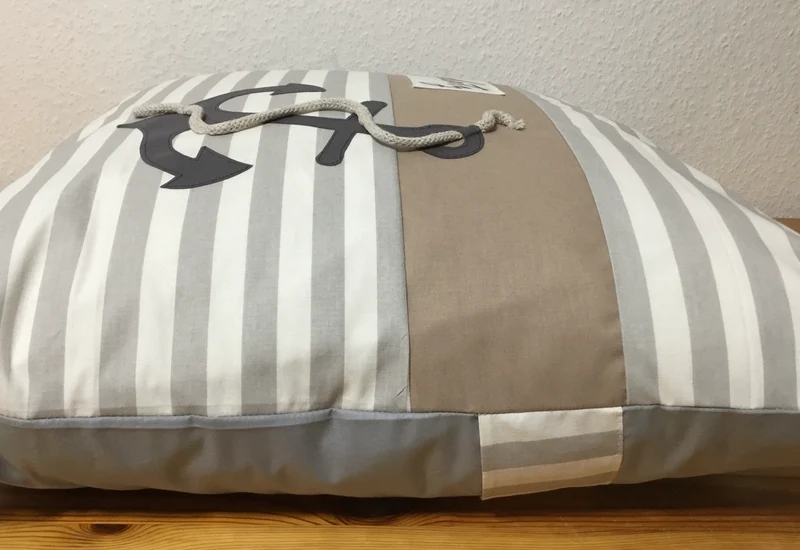 Maritime Kissenhülle, Kissenbezug, Landhausstil Kissen * Ankerplatz * grau/weiß