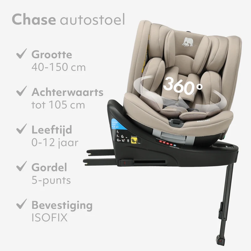 Chase Luxe i-Size Autostoel - 0-36kg - Isofix steunpoot - 360 draaibaar - Truffle Nougat