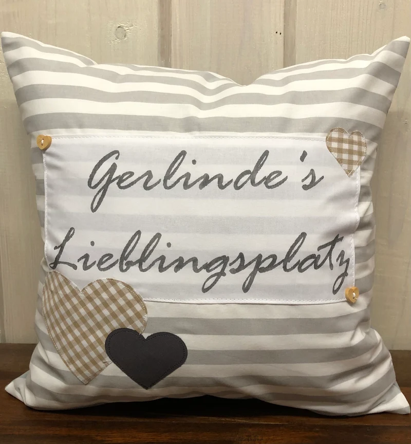Personalisierte Kissenhülle, Landhausstil Kissenbezug * Dekokissen * …. Lieblingsplatz * grau/weiß