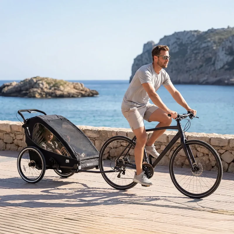 Luxe Fietskar V2 - Wandelwagen - Hardloopkinderwagen Cream