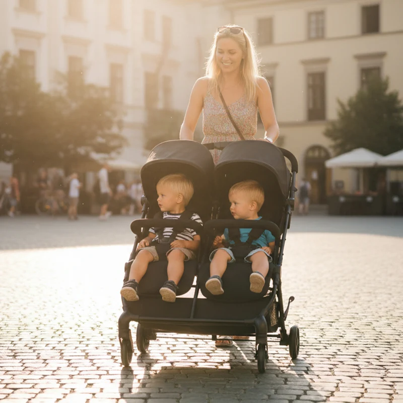 Mooiys Tess Twin Duo Buggy - Inclusief regenhoes - Inclusief Draagtas - Zwart
