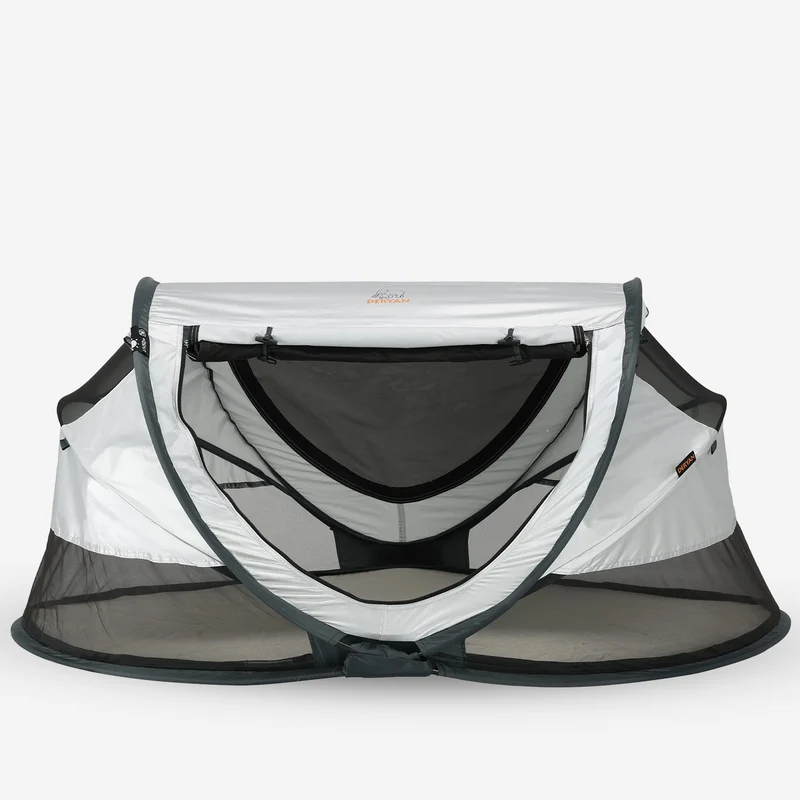 Deryan Kleinkind-Luxus-Campingbett - Inklusive selbstaufblasbarer Matratze - Silber
