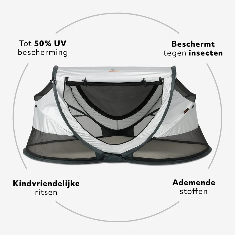 Deryan Kleinkind-Luxus-Campingbett - Inklusive selbstaufblasbarer Matratze - Silber