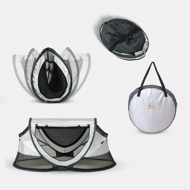 Deryan Kleinkind-Luxus-Campingbett - Inklusive selbstaufblasbarer Matratze - Silber